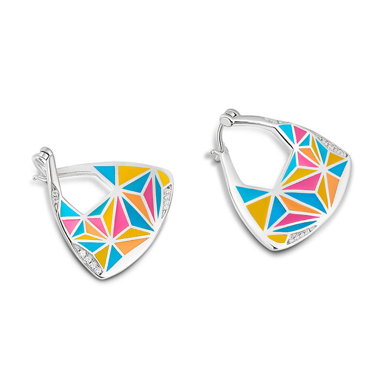 Jeulia "Geometric Pattern" Multicolored Enamel Sterling Silver Earrings