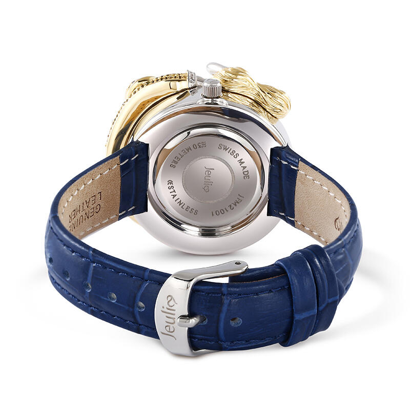 Jeulia "Sea Nymph" Mermaid Design Quartz Blue Leather Women's Watch