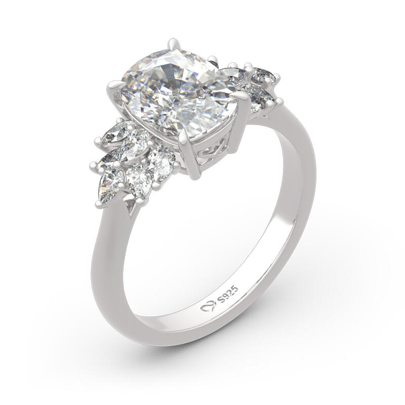 Jeulia Leaf Design Cushion Cut Sterling Silver Ring
