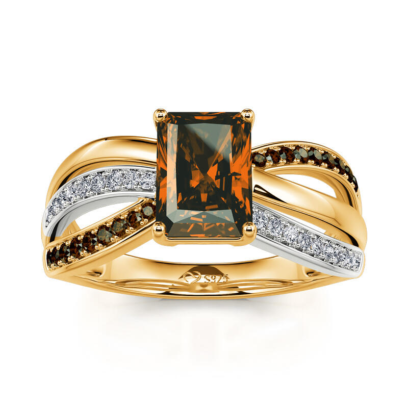 Jeulia "Delicious Coffee" Two Tone Crossover Emerald Cut Sterling Silver Jewelry Set