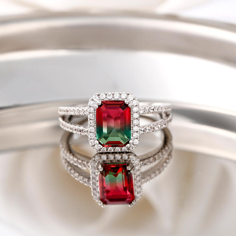 Jeulia "One of a Kind" Emerald Cut Sterling Silver Watermelon Jewelry Set