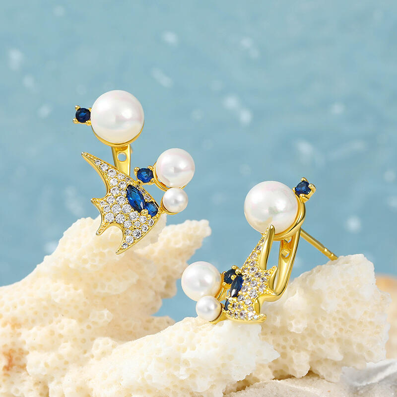 Jeulia "Adorable Tropical Fish" Cultured Pearl Sterling Silver Earrings