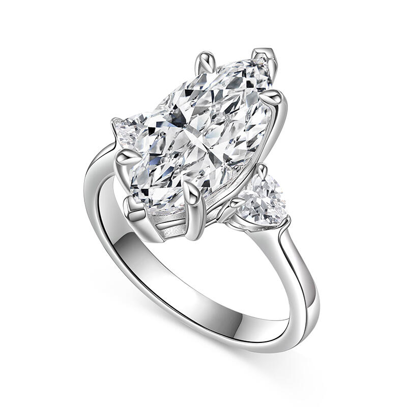 Jeulia Anillo de Plata de Ley con Tres Piedras de Corte Marquesa