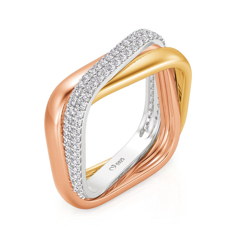 Jeulia Geometric Trinity Wedding Band for Women