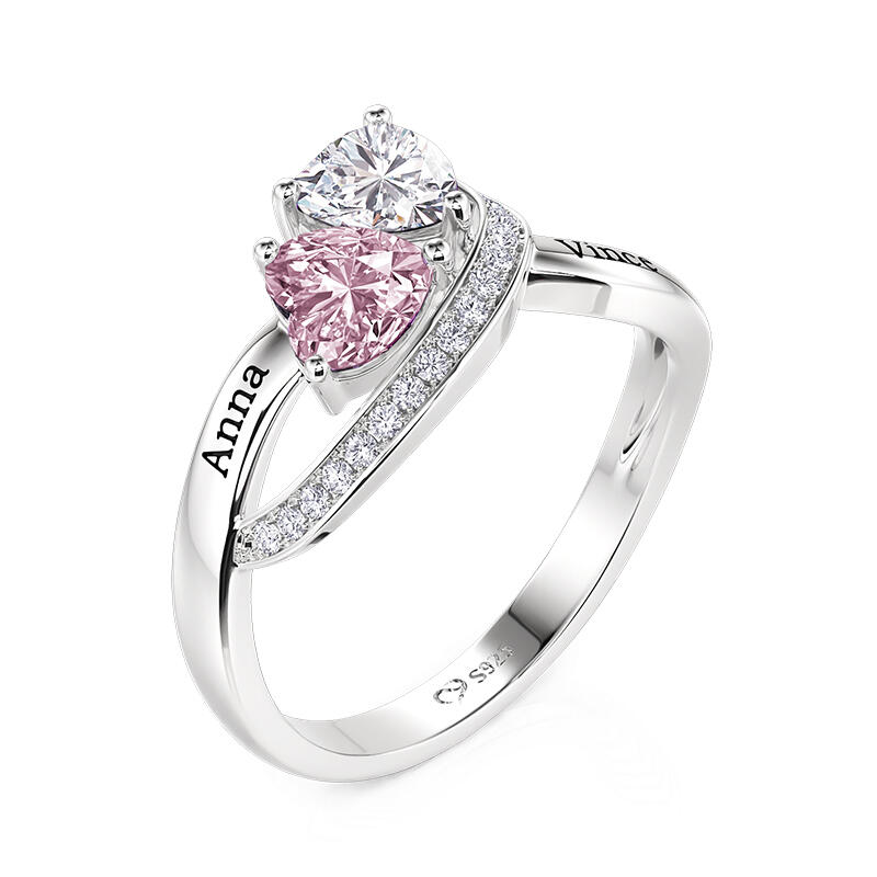 Jeulia Twisted Custom Double Heart Birthstone Name Ring