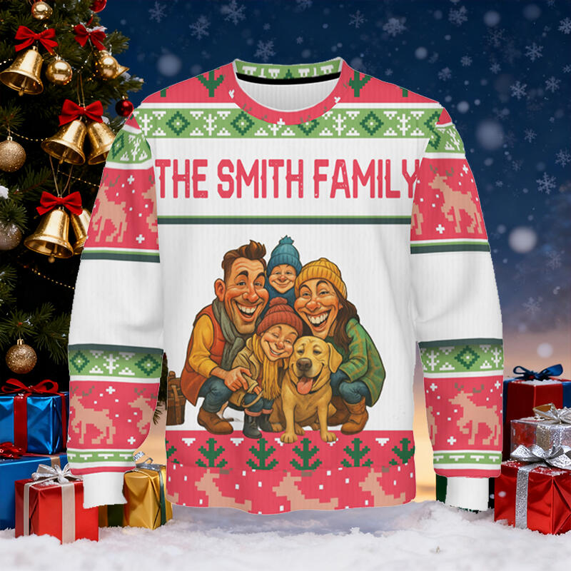 Suéter feo personalizado unisex con foto personalizada, diseño de dibujos animados, atractivo regalo de Navidad para la familia.