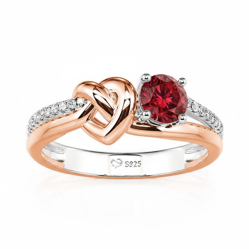 Jeulia Two Tone Custom Heart Knot Promise Ring with Birthstone