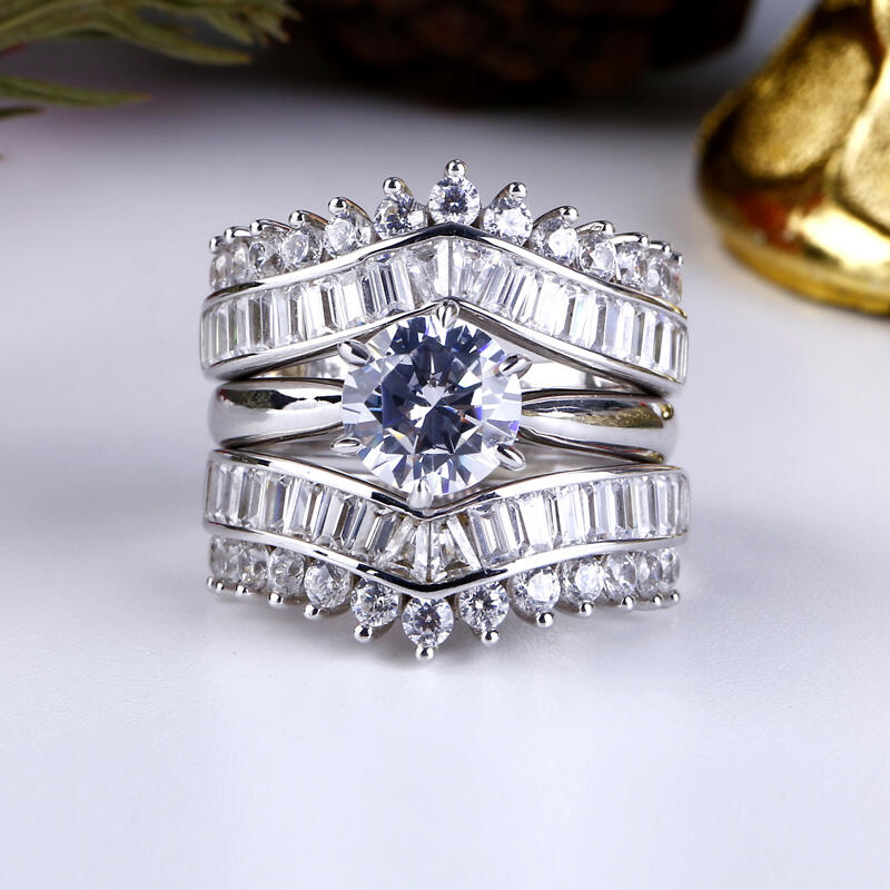 Jeulia Art Deco Round Cut Sterling Silver 3PC Ring Set