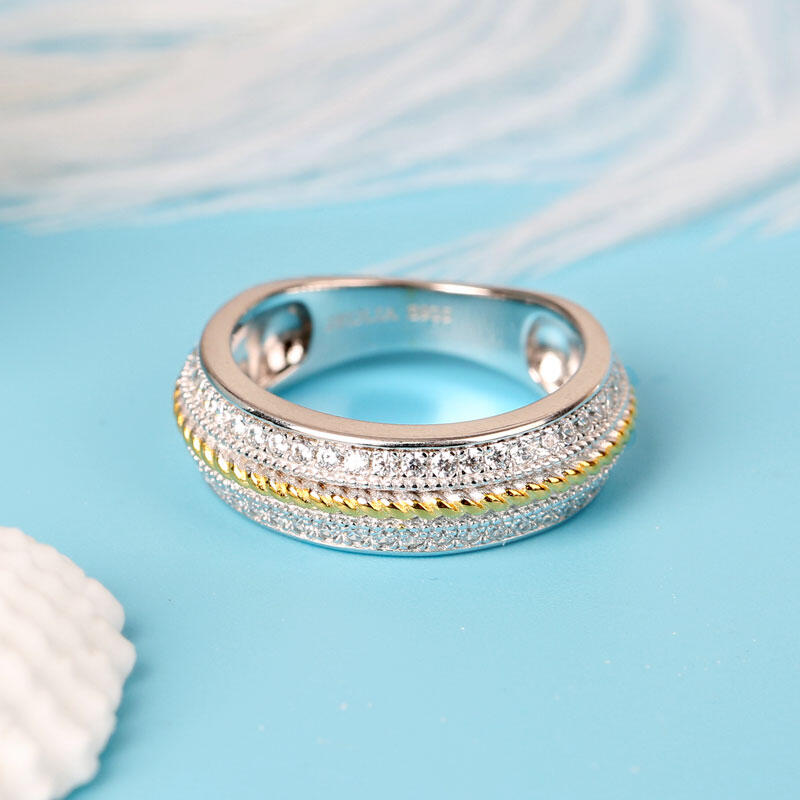 Jeulia Two Tone Cable Round Cut Sterling Silver Women's Band