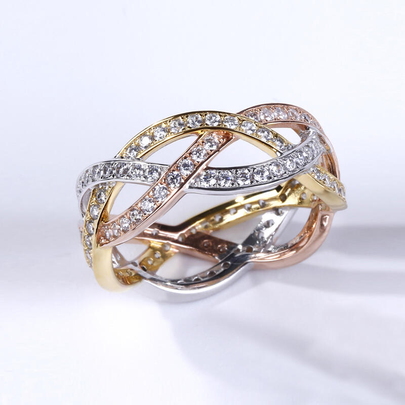 Jeulia Tri-Tone Intertwined Sterling Silver Women's Band