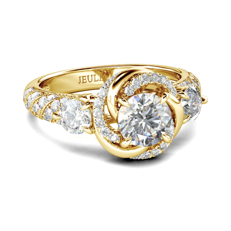 Jeulia Halo Redondo Anillo De Plata Esterlina Con Corte Floral