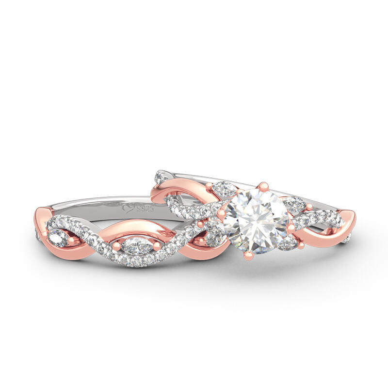 Jeulia Conjunto De Anillo De Plata Esterlina Con Corte Redondo Bicolor Torceido