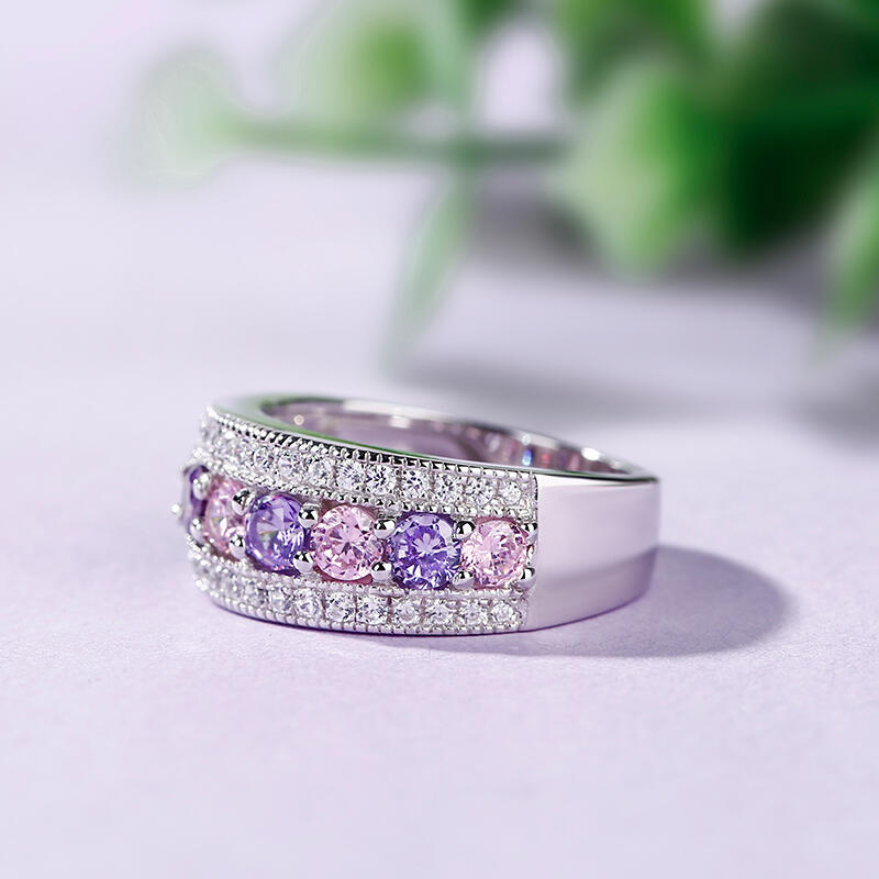 Jeulia Anel lindo feminino de prata esterlina com corte redondo