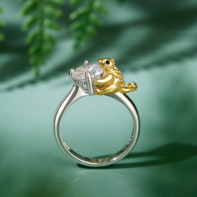 Jeulia Hug Me "Cute Ankylosaurus" Dinosaur Round Cut Sterling Silver Ring