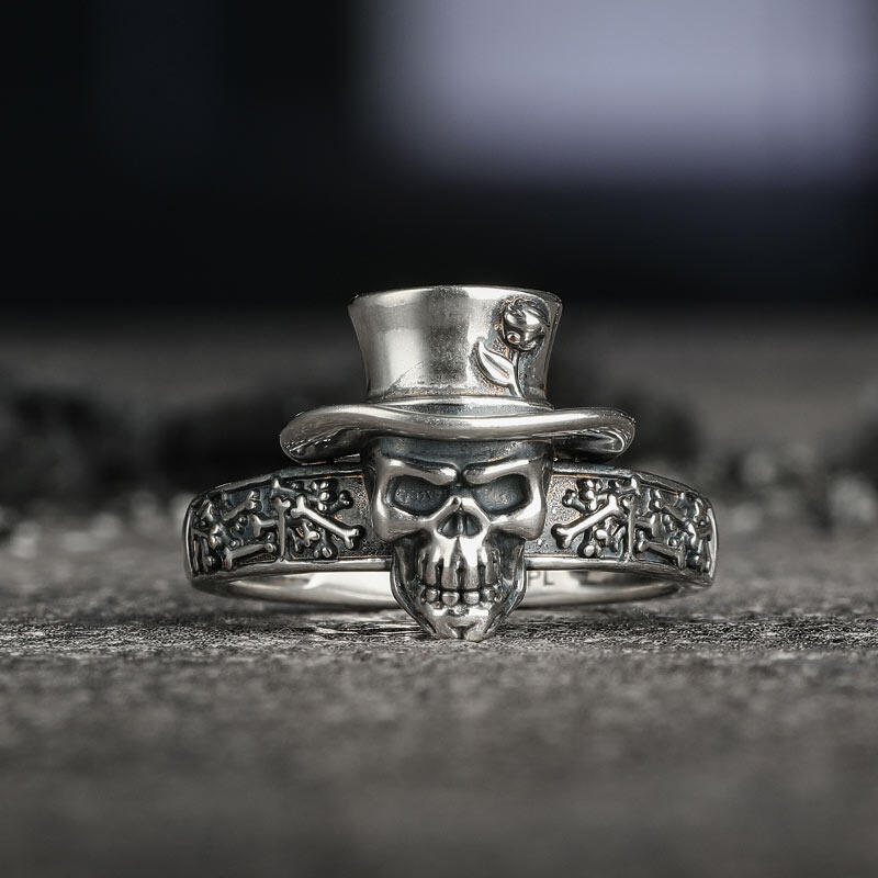 Jeulia "Carved Flower" Skull Sterling Silver Ring