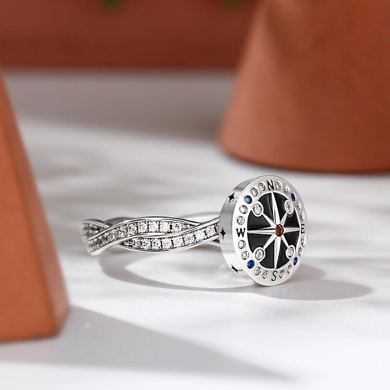 Jeulia "Life's Journey" Compass Sterling Silver Rotating Ring