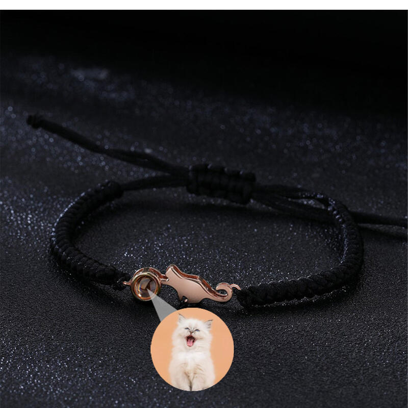 Personalized Black Rope Cute Cat Picture Projection Bracelet Sincere Gift