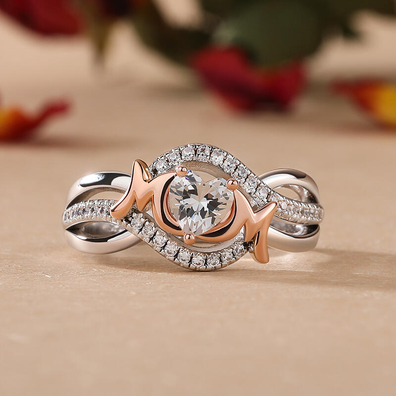 Jeulia Anillo para mamá corazón de plata esterlina para mujeres