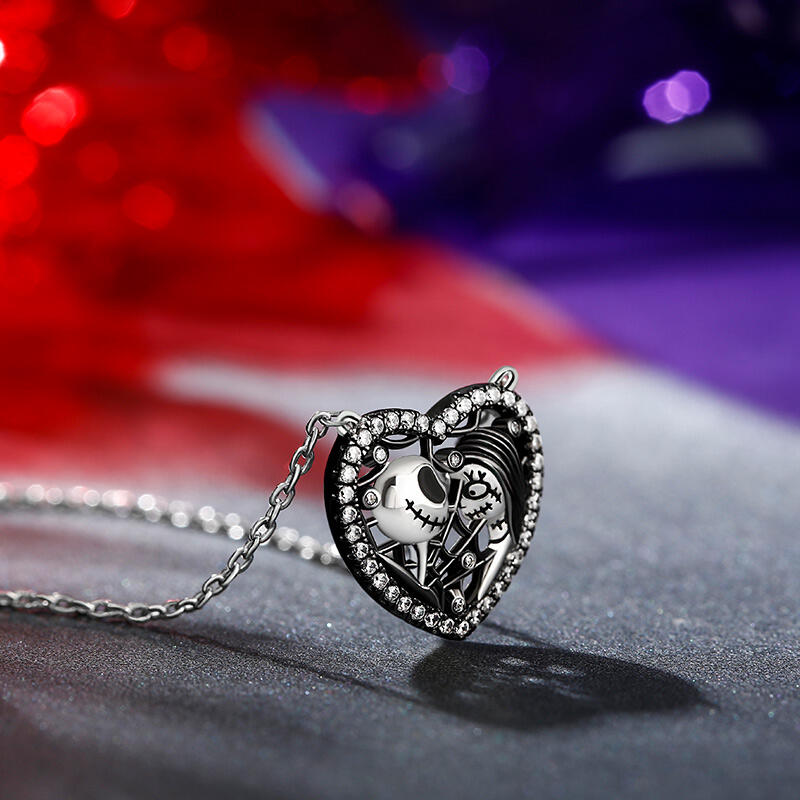 Jeulia "Magical Love" Skull Couple Sterling Silver Necklace
