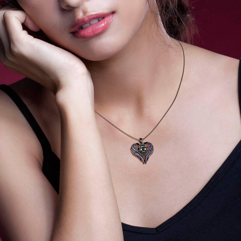 Jeulia "Angel Wings" Skull Design Sterling Silver Necklace