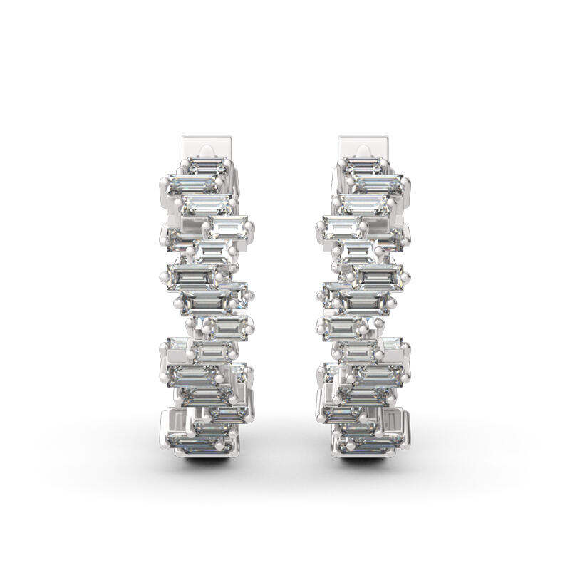 Jeulia Pendientes aro de plata de ley con corte esmeralda de forma irregular