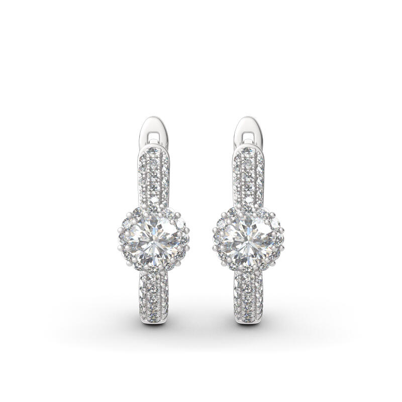Jeulia Classic Halo Round Cut Sterling Silver Hoop Earrings