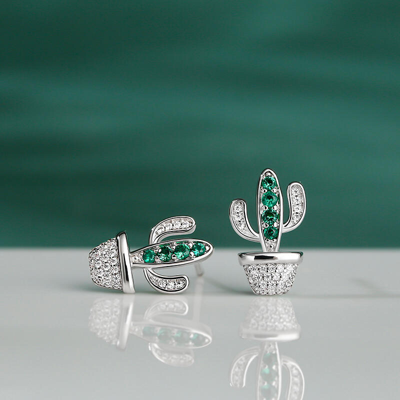 Jeulia "Desert Cactus" Sterling Silver Children's Earrings