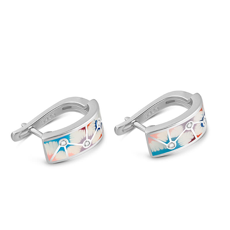 Jeulia "Delightful Daisy" Enamel Sterling Silver Hoop Earrings