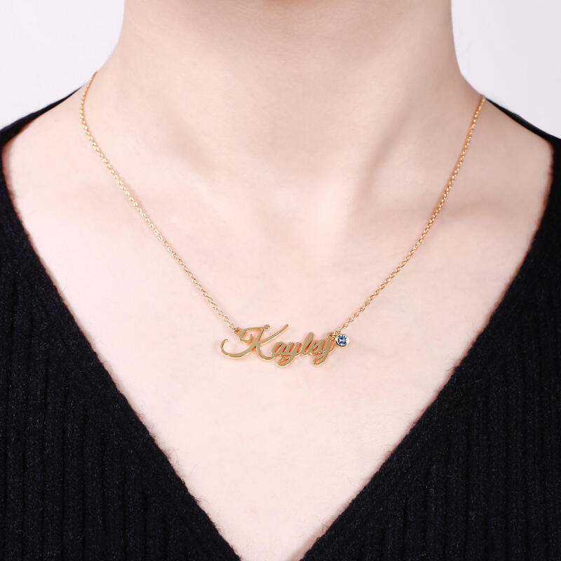Jeulia "Love Yourself" Gepersonaliseerde Sterling zilveren naamketting met geboortesteen