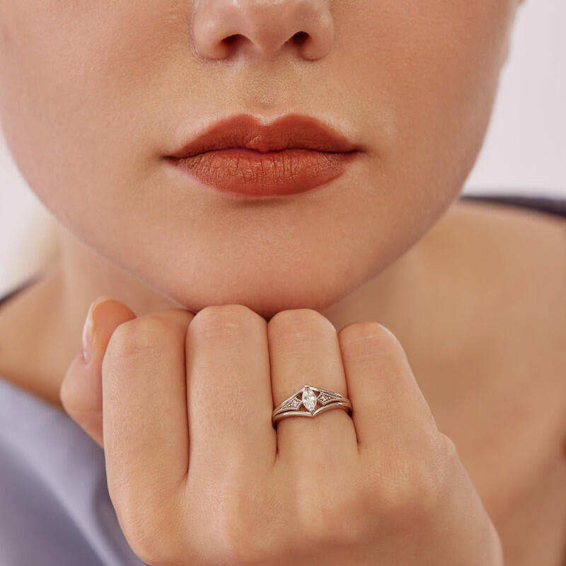 "Forever Stand By You" Marquise Cut Side Stone Engagement Ring
