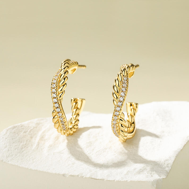 Jeulia Simple Twist Rope Round Cut Sterling Silver Hoop Earrings