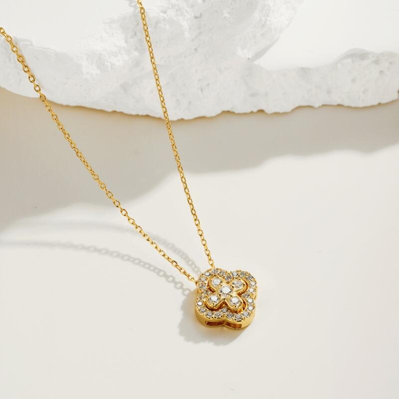 Jeulia Detachable Clover Silver Necklace Gold Tone Clavicle Chain