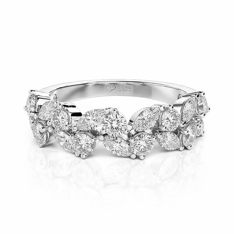 Jeulia Leaf Custom Women's Half Eternity Band Sterling Silver