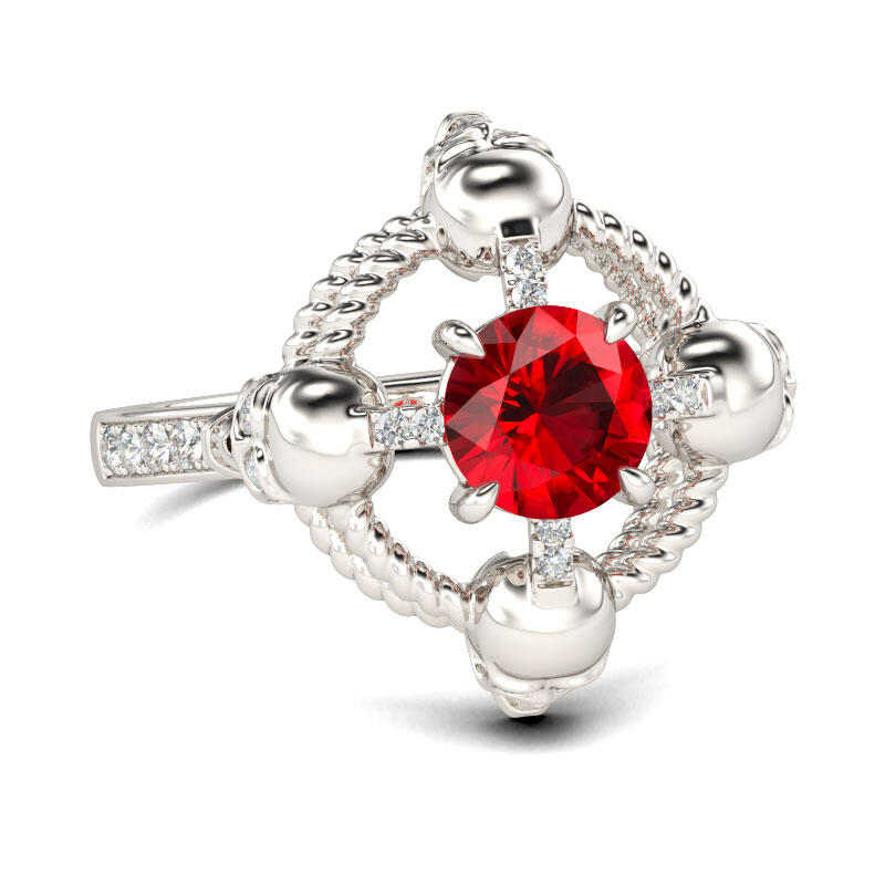 Jeulia Rope Design Round Cut Sterling Silver Skull Ring