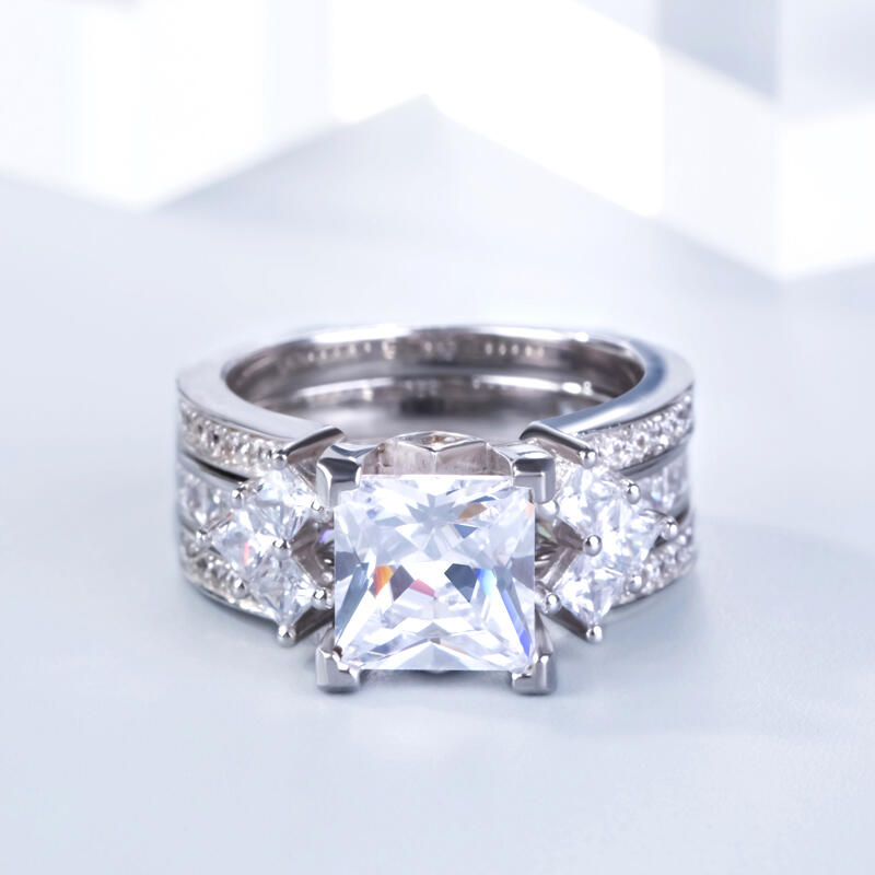 Juego De Anillo De Corte Princesa En Plata De Ley