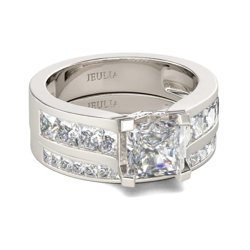 Jeulia Classic Princess Cut Sterling Silver Ring Set