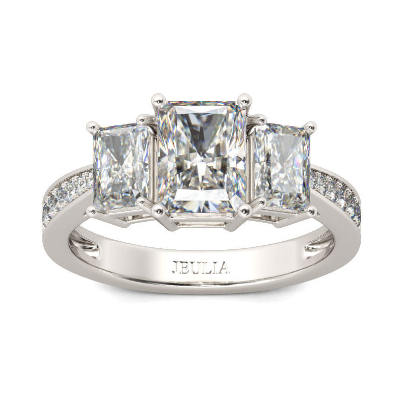 Jeulia Three Stone Radiant Cut Sterling Silver Ring