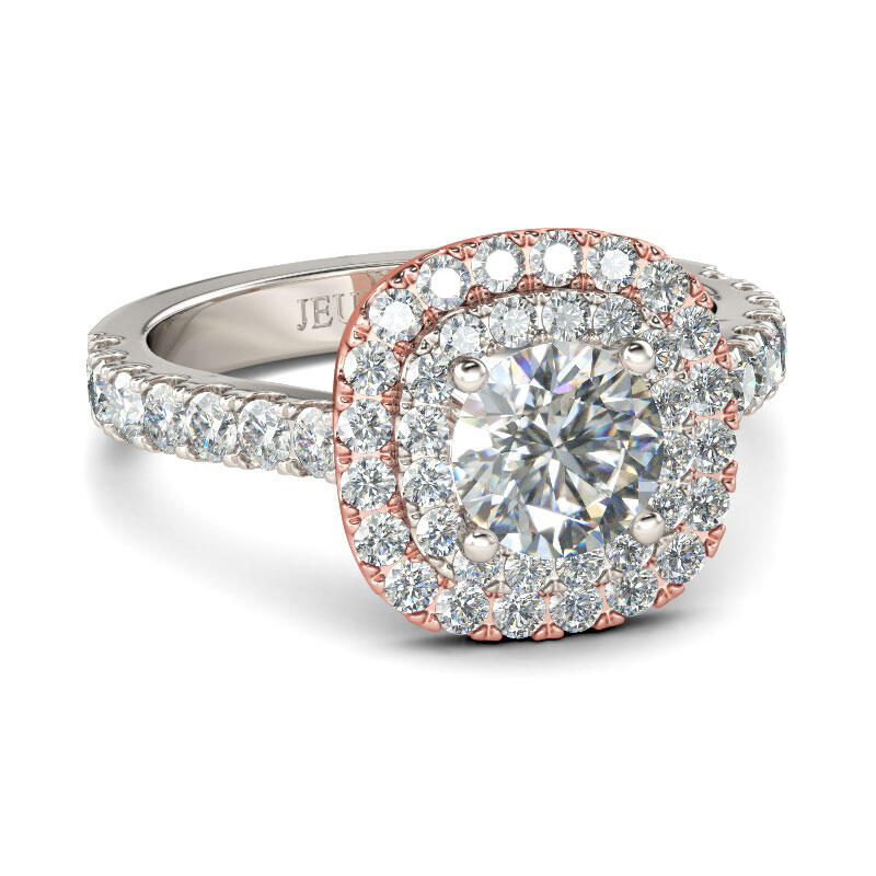 Jeulia Anillo Clásico Con Halo De Dos Tonos De Talla Redonda En Plata De Ley