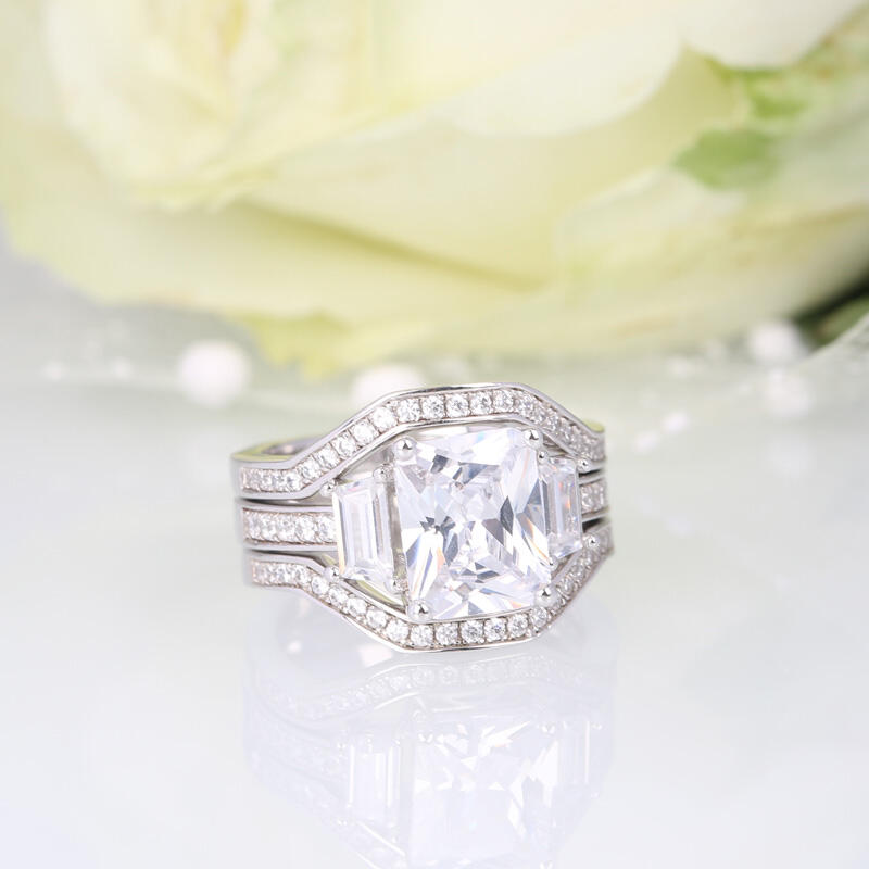 Jeulia 3PC Radiant Cut Sterling Silver Ring Set