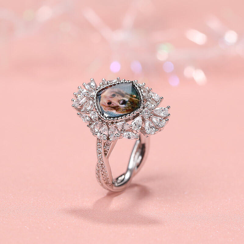 Jeulia "Being Happy" Sterling Silver Personalized Photo Ring