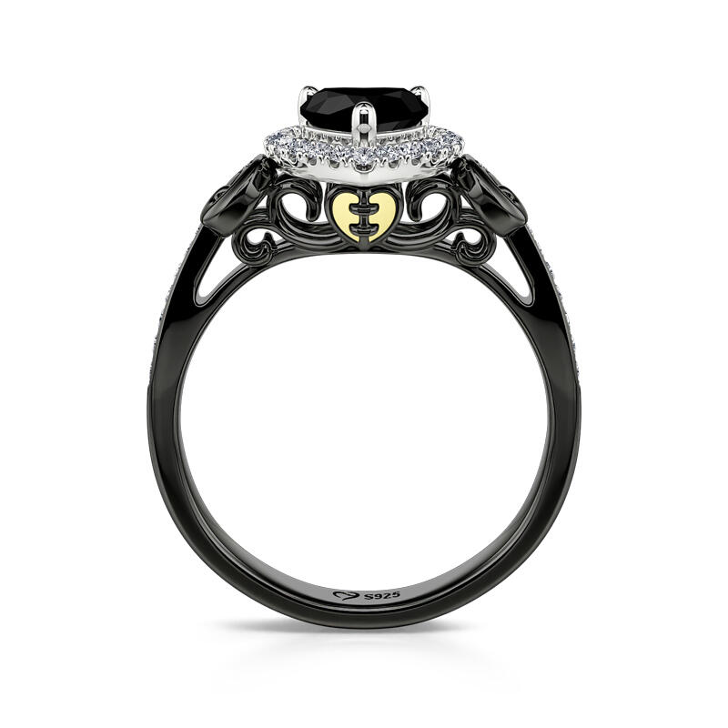 Jeulia "Love in the Moonlight" Black Heart Cut Sterling Silver Ring