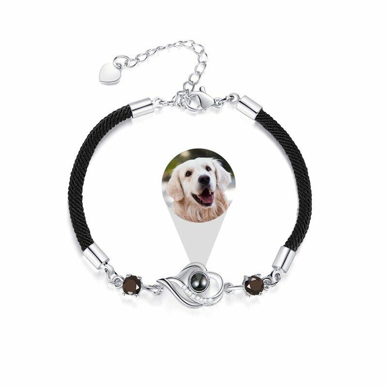 ハート プロジェクション 写真 写真入れ 紐 ブレスレット 編み込む ブラック