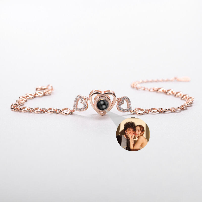 Sterling Silver Personalized Heart Photo Projection Bracelet Gift for Her