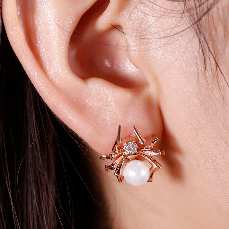 Jeulia Spider Design Cultured Pearl Sterling Silver Earrings