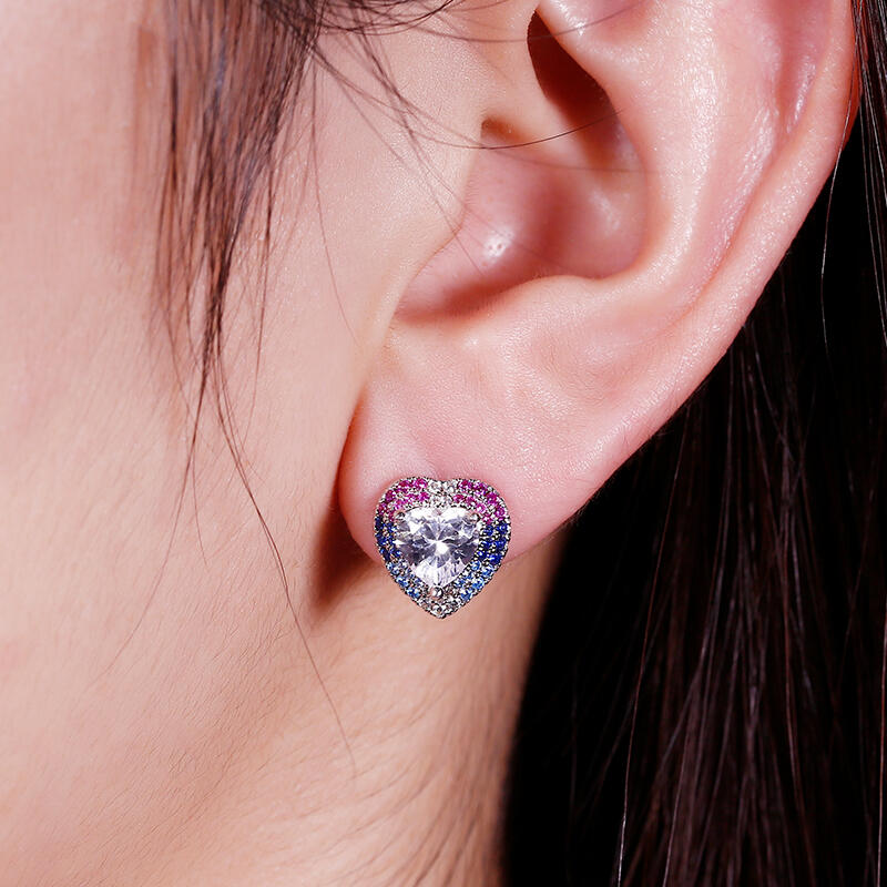 Jeulia Double Halo Heart Cut Sterling Silver Earrings