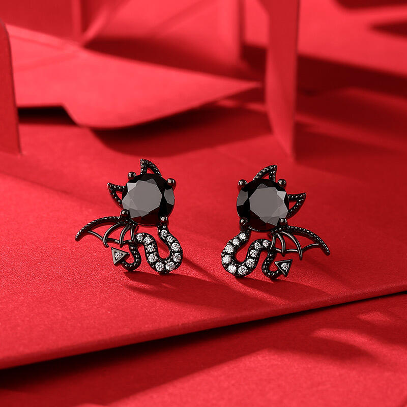 Jeulia "Little Monsters" Black Devil Sterling Silver Earrings