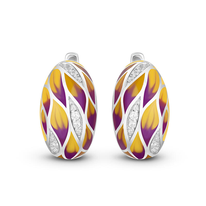 Jeulia "Swaying Leaves" Enamel Sterling Silver Hoop Earrings