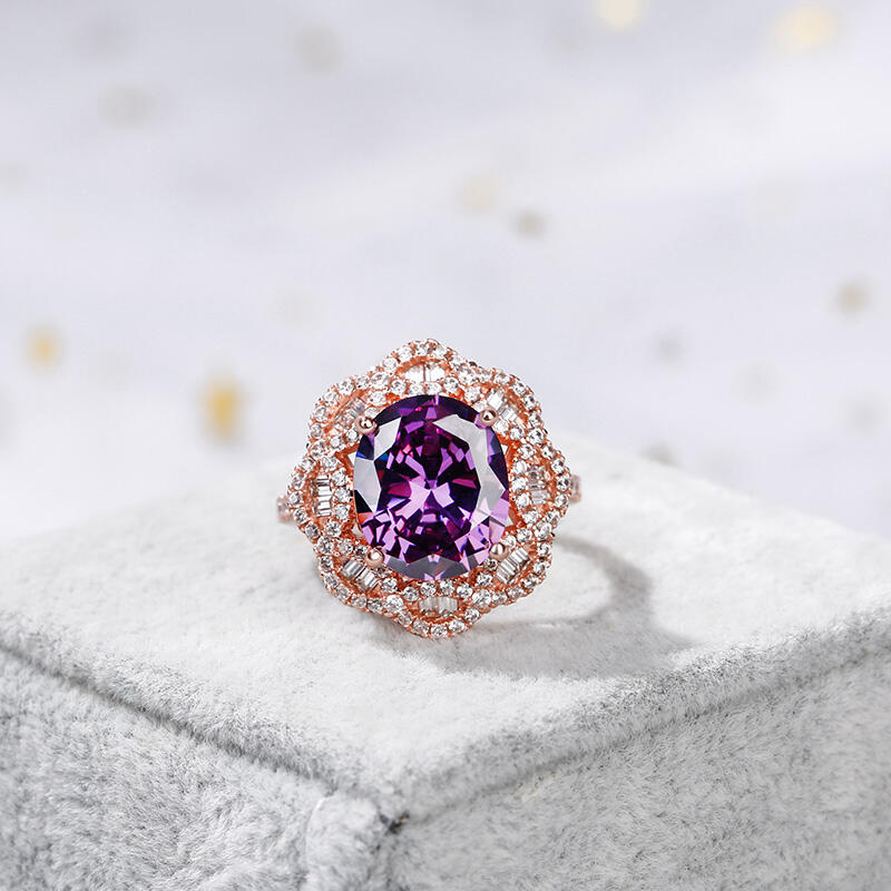 Jeulia Floral Oval Cut Sterling Silver Ring