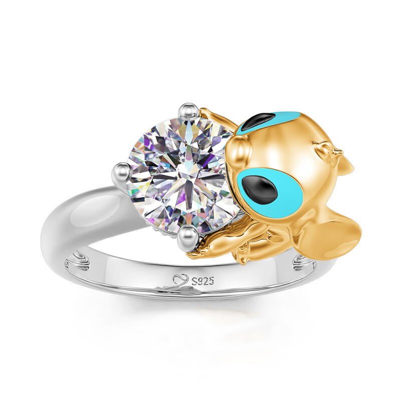 Hug me Anillo de plata de ley corte redondo en forma de pequeño monstruo
