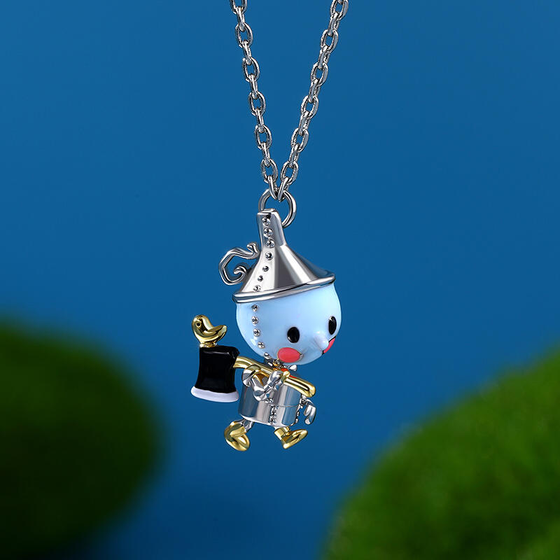 Jeulia "Take the Heart" Cartoon Characters Enamel Sterling Silver Necklace